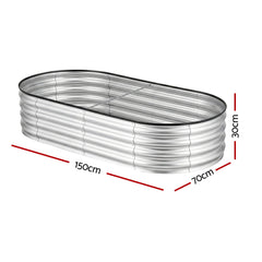 Green Fingers Raised Garden Bed Galvanised Oval Metal Planter Box Large Outdoor 150x70x30cm Silver