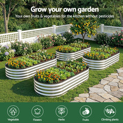 Green Fingers Raised Garden Bed Galvanised Oval Metal Planter Box Large Outdoor 150x70x30cm Silver