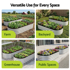 Green Fingers Raised Garden Bed Galvanised Oval Metal Planter Box Large Outdoor 150x70x30cm Silver