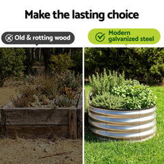 Green Fingers Raised Garden Bed Galvanised Oval Metal Planter Box Large Outdoor 150x70x30cm Silver