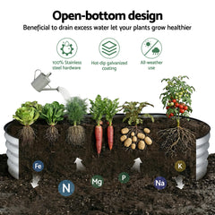 Green Fingers Raised Garden Bed Galvanised Oval Metal Planter Box Large Outdoor 150x70x30cm Silver