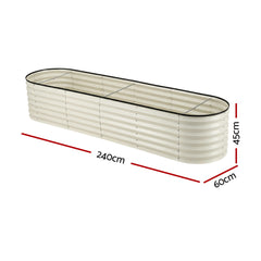 Green Fingers Oval Raised Garden Bed Galvanised Planter Box Rust Resistant 240x60x45cm White
