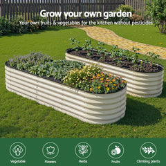 Green Fingers Oval Raised Garden Bed Galvanised Planter Box Rust Resistant 240x60x45cm White
