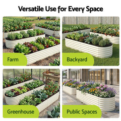 Green Fingers Oval Raised Garden Bed Galvanised Planter Box Rust Resistant 240x60x45cm White