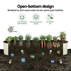 Green Fingers Oval Raised Garden Bed Galvanised Planter Box Rust Resistant 240x60x45cm White