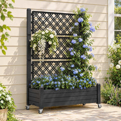 Green Fingers Mobile Planter Box with Trellis, Self Watering Garden Bed & Privacy Screen for Climbing Plants Flowers, Black