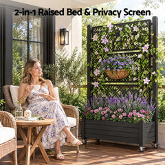 Green Fingers Mobile Planter Box with Trellis, Self Watering Garden Bed & Privacy Screen for Climbing Plants Flowers, Black