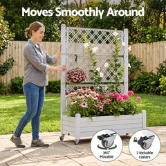 Green Fingers Mobile Planter Box with Trellis, Self Watering Garden Bed & Privacy Screen for Climbing Plants Flowers, White