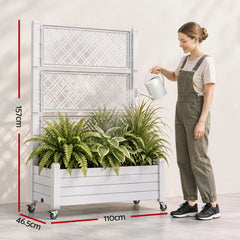 Green Fingers Mobile Planter Box with Trellis, Self Watering Garden Bed & Privacy Screen for Climbing Plants Flowers, White