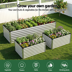 Green Fingers Raised Garden Bed 2 in 1 Modular Galvanised Planter Box Rust Resistant 240x80x60cm