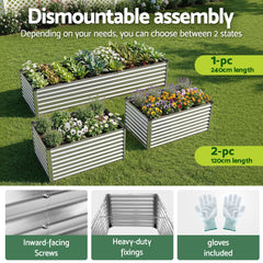 Green Fingers Raised Garden Bed 2 in 1 Modular Galvanised Planter Box Rust Resistant 240x80x60cm