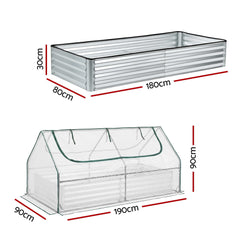 Green Fingers 3 in 1 Raised Garden Bed with Greenhouse Galvanised Planter Box Kit