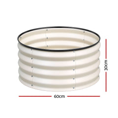 Green Fingers Round Raised Garden Bed 2 Pack Galvanised Planter Box Rust Resistant 60x60x30cm White
