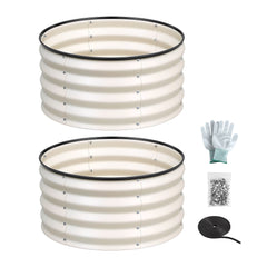 Green Fingers Round Raised Garden Bed 2 Pack Galvanised Planter Box Rust Resistant 60x60x30cm White