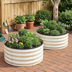 Green Fingers Round Raised Garden Bed 2 Pack Galvanised Planter Box Rust Resistant 60x60x30cm White
