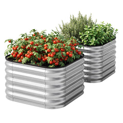 Green Fingers Galvanized Raised Garden Bed 2 Pack Metal Planter 60x60x45cm