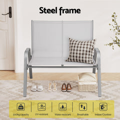 Gardeon Garden Bench Seat Steel Outdoor Patio Park Lounge Backyard Chair Grey