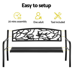 Gardeon Outdoor Bench Seat Garden Steel Outdoor Furniture 3 Seater Park Black