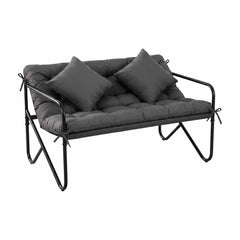 Gardeon Garden Bench 2 Seater Outdoor Bench Metal with Cushion 118cm Black