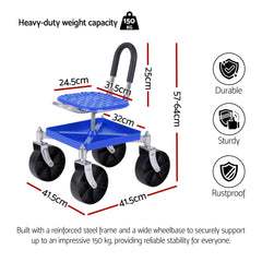 Gardeon Garden Cart Seat Rolling Stool 360 Swivel Height Adjustable Heavy Duty Blue