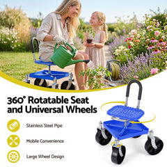 Gardeon Garden Cart Seat Rolling Stool 360 Swivel Height Adjustable Heavy Duty Blue