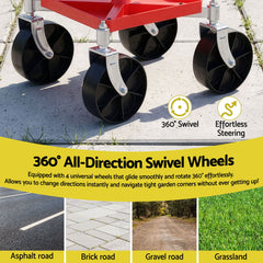 Gardeon Garden Cart Seat Rolling Stool 360 Swivel Height Adjustable Heavy Duty Red