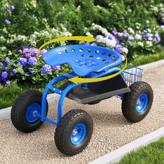 Gardeon Garden Seat with Wheels 360 Swivel Adjustable Height Rolling Stool 150kg