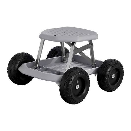 Gardeon Garden Cart Seat with Wheels, Rolling Work Stool with Tool Storage Tray, 440lbs (200kg) Heavy Duty Capacity Garden Stool for Outdoor Yard Work, Car Detailing, and Garage Maintenance, Grey/Black