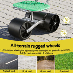 Gardeon Gardening Cart with 360° Swivel Seat | Rolling Work Seat with Adjustable Height & All-Terrain Wheels | 130KG Capacity Heavy Duty Garden Scooter for Back Pain Relief & Vehicle Detailing | Foldable Backrest & Ventilated Seat, Green