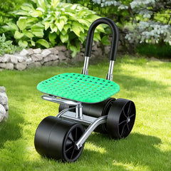 Gardeon Gardening Cart with 360° Swivel Seat | Rolling Work Seat with Adjustable Height & All-Terrain Wheels | 130KG Capacity Heavy Duty Garden Scooter for Back Pain Relief & Vehicle Detailing | Foldable Backrest & Ventilated Seat, Green