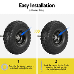 Gardeon 2pcs, 4.10/3.50-4 Tire And Wheel Flat Free, 26cm Solid Rubber Tires with 5/8 Axle Bore Hole And Double Sealed Bearings, Perfect for Wheelbarrow, Garden Cart, Wagon, Dolly