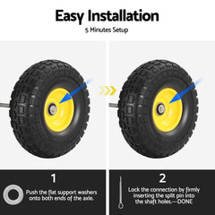 Gardeon 2pcs, 4.10/3.50-4 Tire And Wheel Flat Free, 26cm Solid Rubber Tires with 5/8 Axle Bore Hole And Double Sealed Bearings, Perfect for Wheelbarrow, Garden Cart, Wagon, Dolly