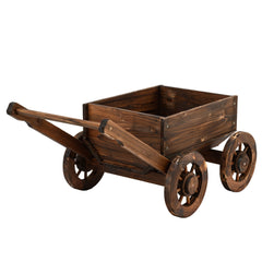 Gardeon Wooden Planter Cart Garden Decor Plant Stand Flower Fir Wood Wagon Wheels L