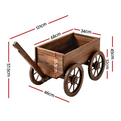 Gardeon Wooden Planter Cart Garden Decor Plant Stand Fir Wood Flower Wagon Wheels XL