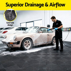 Giantz 20PCS Garage Floor Tiles Interlocking Drainage Non-Slip Tiles Heavy Duty for Workshop Black
