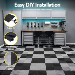 Giantz 20PCS Garage Floor Tiles Interlocking Drainage Non-Slip Tiles Heavy Duty for Workshop Black