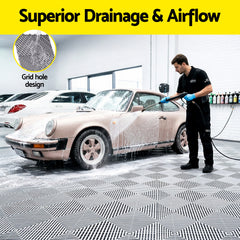 Giantz 20PCS Garage Floor Tiles Interlocking Drainage Non-Slip Tiles Heavy Duty for Workshop Grey