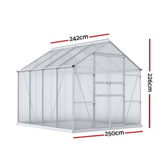 Green Fingers Greenhouse 2.42x2.5x2.26M Aluminium Double Doors Green House Garden Shed