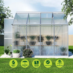 Green Fingers Greenhouse 2.42x2.5x2.26M Aluminium Double Doors Green House Garden Shed