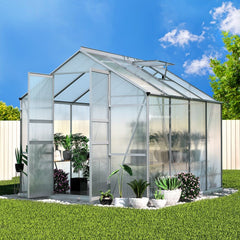 Green Fingers Greenhouse 2.42x2.5x2.26M Aluminium Double Doors Green House Garden Shed