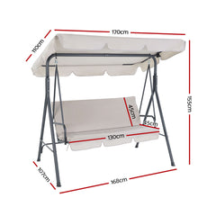 Gardeon Outdoor Swing Chair Garden Chair Bench Furniture Canopy 3 Seater Beige