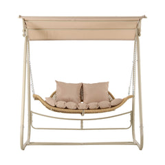 Gardeon Outdoor Swing Chair 2-Seater Rattan Seat with Canopy Beige