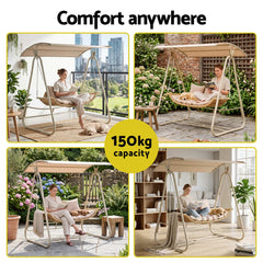 Gardeon Outdoor Swing Chair 2-Seater Rattan Seat with Canopy Beige