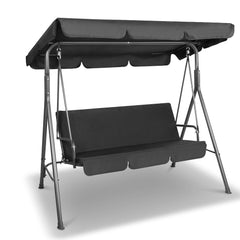 Gardeon Outdoor Swing Chair Garden Chair Bench Furniture Canopy 3 Seater Black