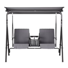 Gardeon Outdoor Swing Chair Garden Chair Canopy Cup Holder 2 Seater Grey