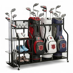 Everfit Golf 3 Bag Storage Golf Storage Garage Organizer with Wheels Black