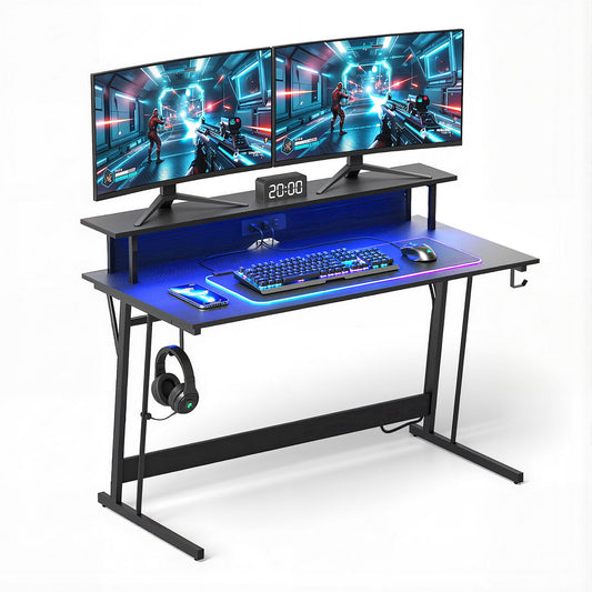 Artiss Gaming Desk with LED Lights Computer Desk Table with Monitor Shelf Power 120cm