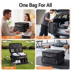 Everfit Golf Trunk Organizer for Car, 2-Tier Golf Storage Bag with Ventilated Shoe Compartment Black