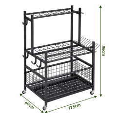Gardeon Garden Tool Organizer Rack 16 Slots Rolling Garage Storage with Hooks