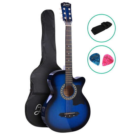 Alpha 38 Inch Acoustic Guitar Wooden Body Steel String Cutaway Blue
